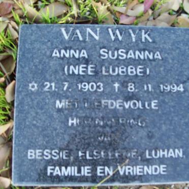 WYK Cornelia Johanna, van 1943-1983 :: VAN WYK Anna Susanna nee LUBBE 1903-1994