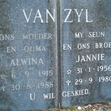 ZYL Alwina, van 1915-1988 :: VAN ZYL Jannie 1956-1980