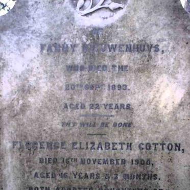 NIEUWENHUYS Fanny 1871-1893 :: COTTON Florence Elizabeth nee REAGON 1884-1900