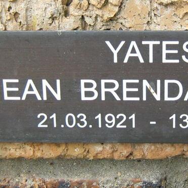 YATES Jean Brenda Speak 1921-1989