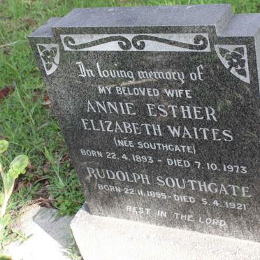 WAITES  Rudolph 1895-1921 &amp; Annie Esther Elizabeth  SOUTHGATE 1893-1973