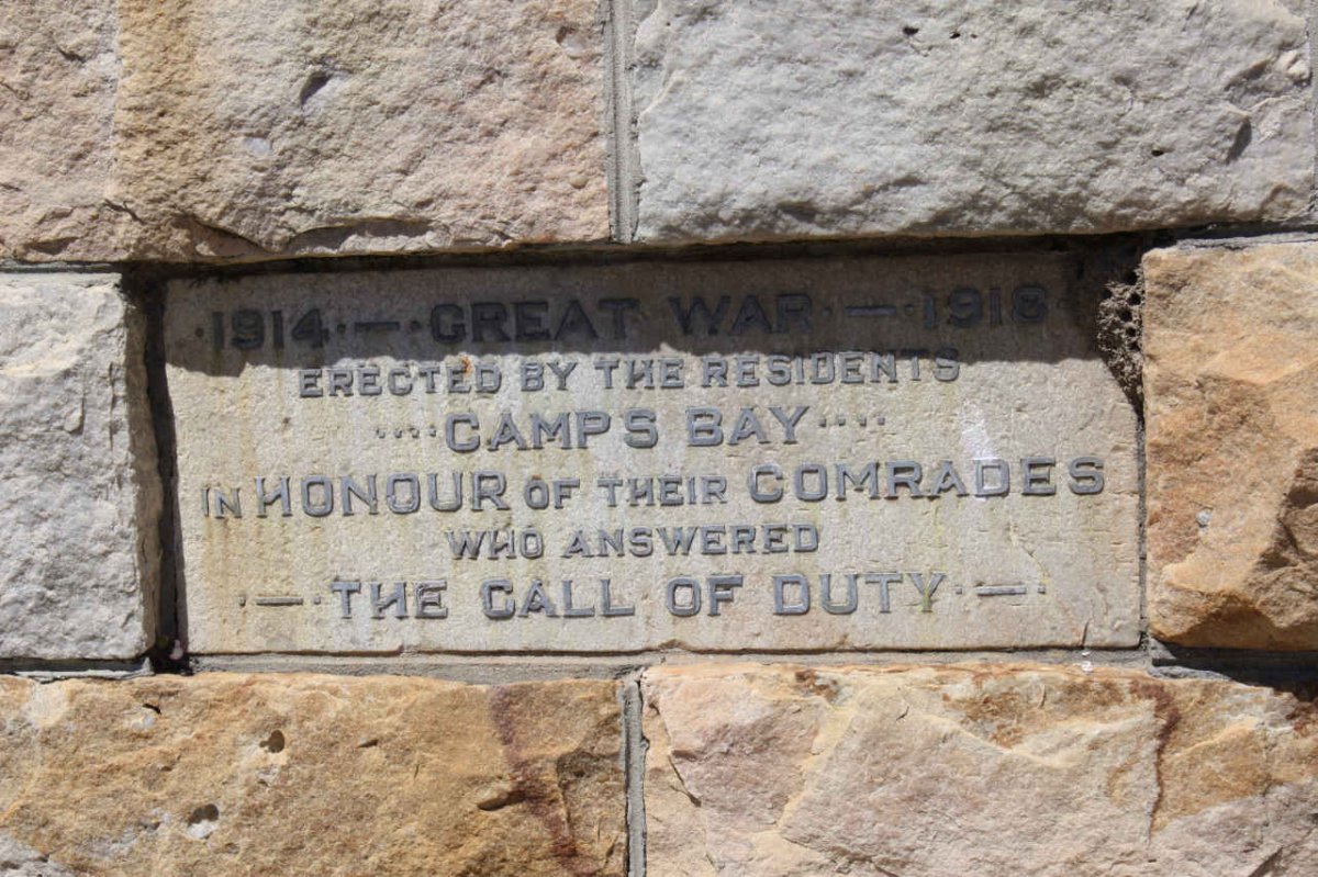 4. WW1 Stone Memorial, erected by residents of Camps Bay, in honour of their Comrades who answered THE CALL OF DUTY.