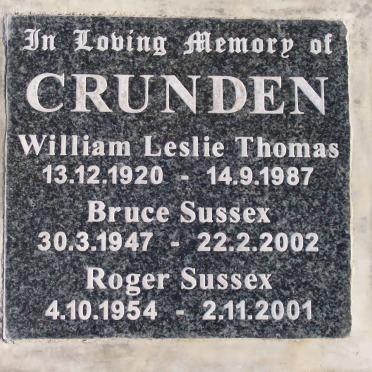 CRUNDEN William Leslie Thomas 1920-1987 :: CRUNDEN Bruce Sussex 1947-2002 :: CRUNDEN Roger Sussex 1954-2001