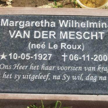 MESCHT Margaretha Wilhelmina, van der nee LE ROUX 1927-2006
