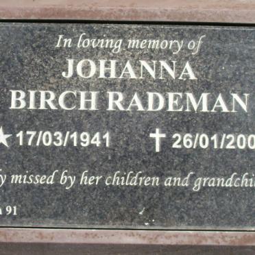 RADEMAN Johanna Birch 1941-2007