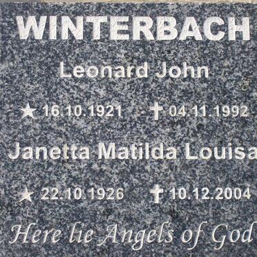 WINTERBACH Leonard John 1921-1992 &amp; Janetta Matilda Louisa 1926-2004