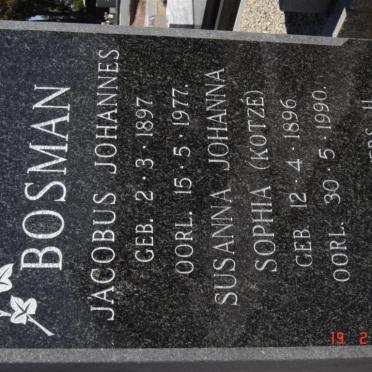 BOSMAN Jacobus Johannes 1897-1977 &amp; Susanna Johanna Sophia KOTZé 1896-1990