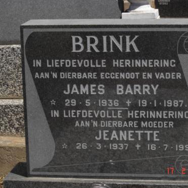 BRINK James Barry 1936-1987 &amp; Jeanette 1937-1995