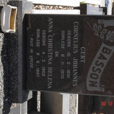 BASSON Gert Cornelius Johannes 1891-1970 &amp; Anna Christina Helena 1902-1987
