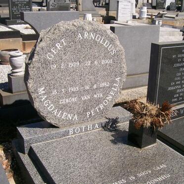 BOTHA Gert Arnoldus 1929-2003 &amp; Magdalena Petronella VAN WYK 1933-1982