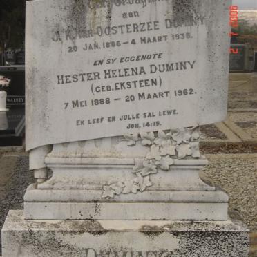 DUMINY J.K. van Oosterzee 1886-1938 &amp; Hester Helena EKSTEEN 1888-1962