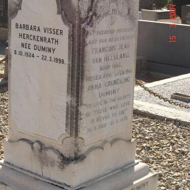 DUMINY Francois Jean van Helsland 1886-1981 &amp; Anna GRUNDLING 1900-1972