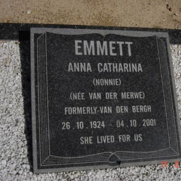 EMMETT Anna Catharina nee VAN DER MERWE formerly VAN DEN BERGH 1924-2001