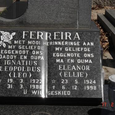FERREIRA Ignatius Leopoldus 1922-1988 &amp; Eleanor 1924-1998