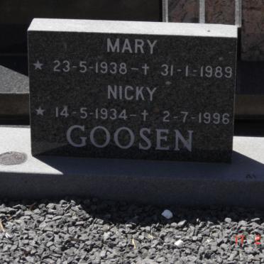 GOOSEN Nicky 1934-1996 &amp; Mary 1938-1989