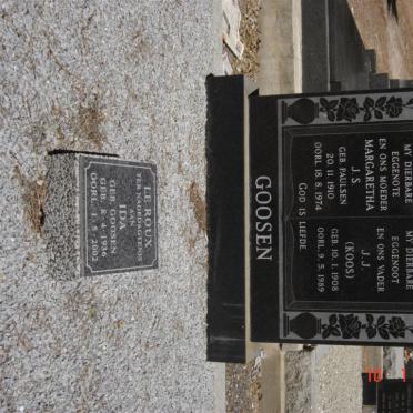 GOOSEN J.J. 1908-1989 &amp; Margaretha J.S. PAULSEN 1910-1974 :: LE ROUX Ida nee GOOSEN 1936-2002