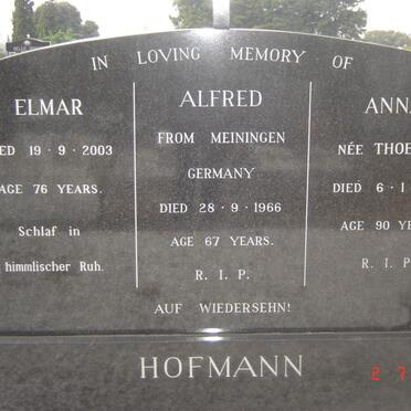 HOFMANN Alfred -1966 &amp; Anna THOEMES -1982 :: HOFMANN Elmar -2003