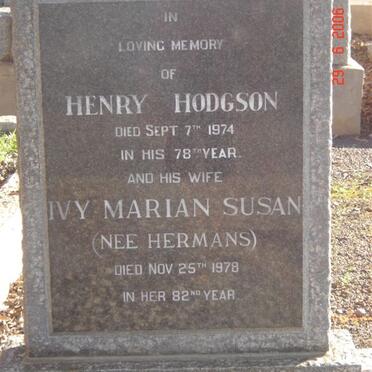 HODGSON Henry -1974 &amp; Ivy Marian Susan HERMANS -1978
