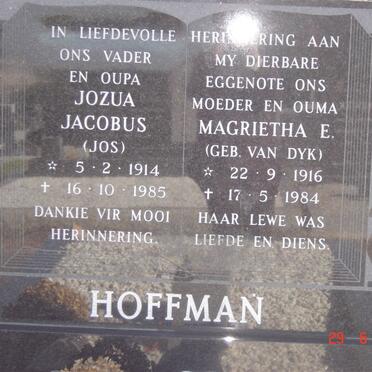 HOFFMAN Jozua Jacobus 1914-1985 &amp; Magrietha E. VAN DYK 1916-1984