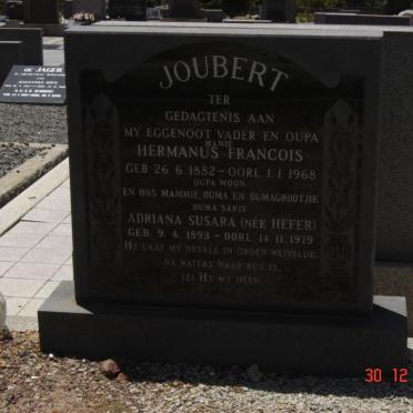 JOUBERT Hermanus Francois 1882-1968 &amp; Adriana Susara HEFER 1893-1979