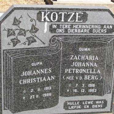 KOTZé Johannes Christiaan 1913-1986 &amp; Zacharia Johanna Petronella V.D. BERG 1916-1982
