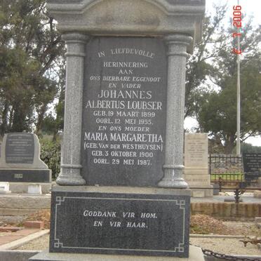 LOUBSER Johannes Albertus 1899-1955 &amp; Maria Margaretha VAN DER WESTHUYZEN 1900-1987