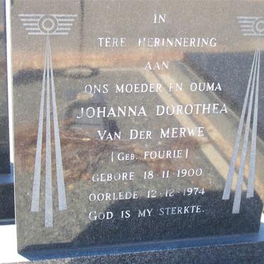 MERWE Johanna Dorothea, van der nee FOURIE 1900-1974