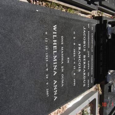 MARAIS Jacobus Bernardus Francois 1923-1991 &amp; Wilhelmina Anna 1925-2007