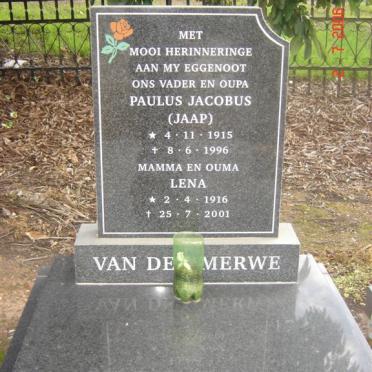 MERWE Paulus Jacobus, van der 1915-1996 &amp; Lena 1916-2001