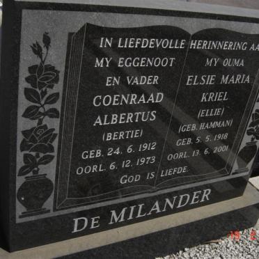 MILANDER Coenraad Albertus, de 1912-1973 &amp; Elsie Marie Kriel HAMMAN 1918-2001