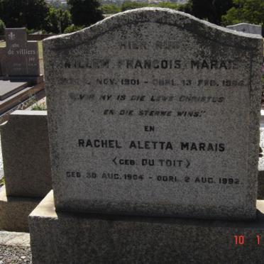 MARAIS William Francois 1901-1964 &amp; Rachel Aletta DU TOIT 1904-1992