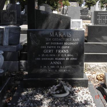 MARAIS Gert Frans 1906-1984 &amp; Anna 1915-2003