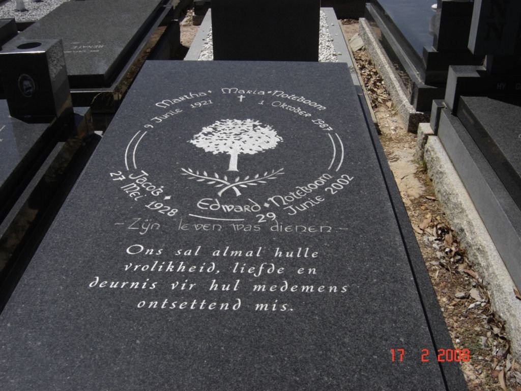 NOTEBOOM Jacob Edward 1928-2002 &amp; Martha Maria 1921-1987