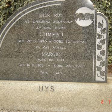 UYS Jimmy 1890-1959 &amp; Margie DU TOIT 1903-1978