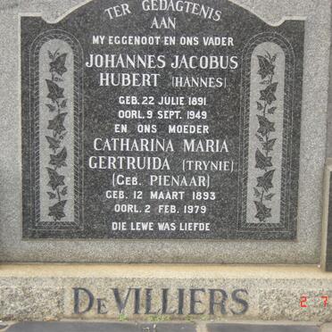 VILLIERS Johannes Jacobus Hubert, de 1891-1949 &amp; Catharina Maria Gertruida PIENAAR 1893-1979