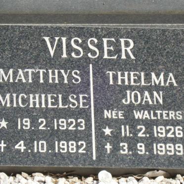 VISSER Matthys Michielse 1923-1982 &amp; Thelma Joan WALTERS 1926-1999