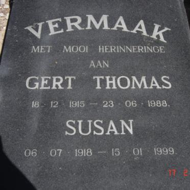 VERMAAK Gert Thomas 1915-1988 &amp; Susan 1918-1999