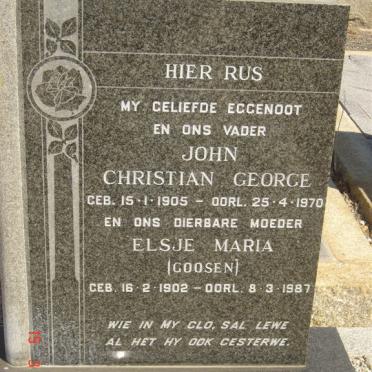WINDELL Christian George 1905-1970 &amp; Elsje Maria GOOSEN 1902-1987