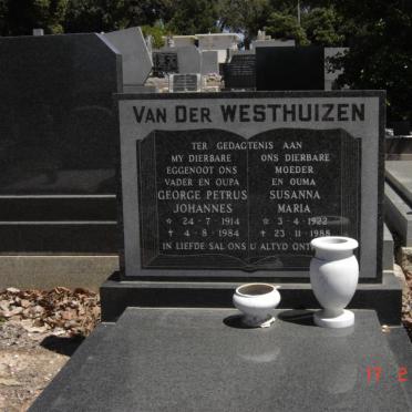 WESTHUIZEN George Petrus Johannes, van der 1914-1984 &amp; Susanna Maria 1922-1988