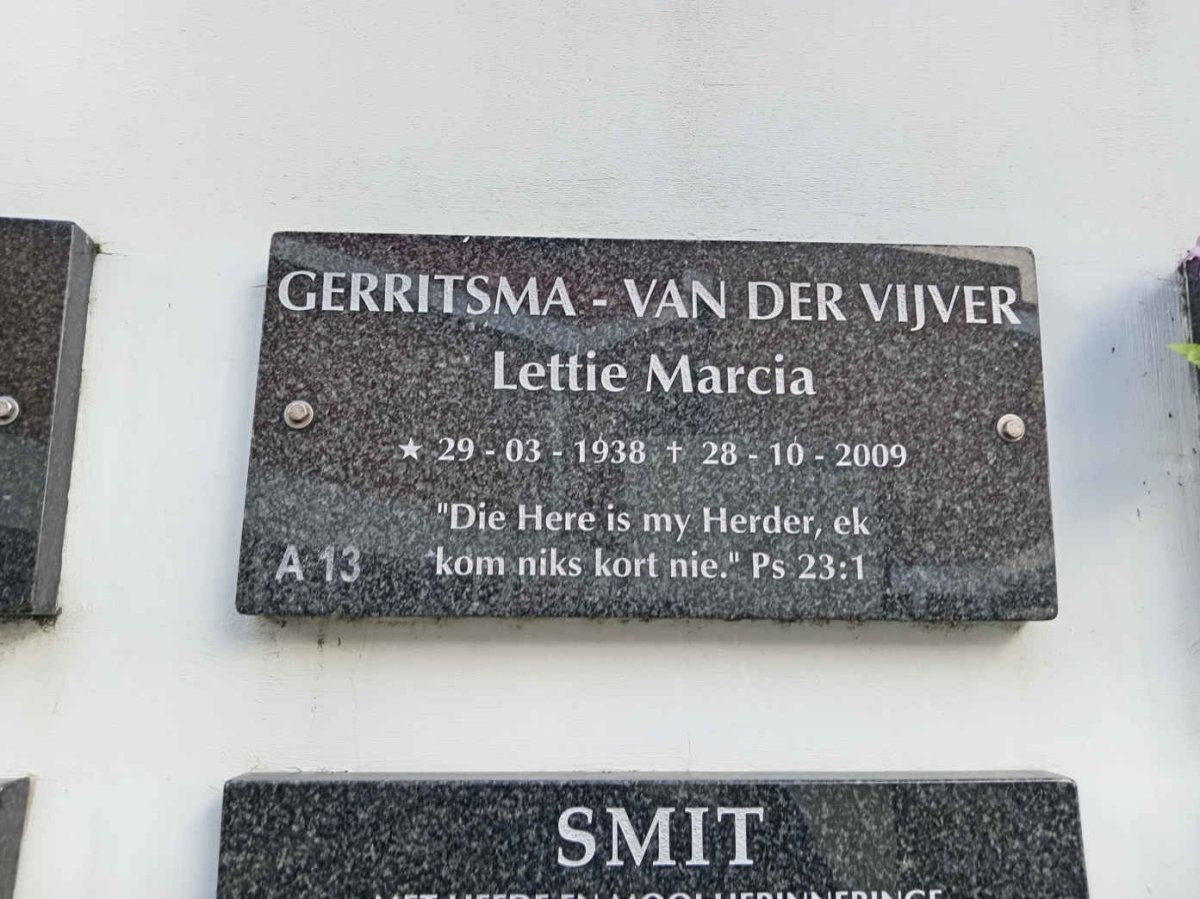 GERRITSMA Lettie Marcia, VAN DER VIJVER 1938-2009