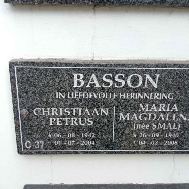 BASSON Christiaan Petrus 1942-2004 &amp; Maria Magdalena SMAL 1940-2008