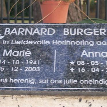 BARNARD Marie 1941-2003 :: BURGER Anna 1904-2004