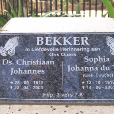 BEKKER Christiaan Johannes 1915-2003 &amp; Sophia Johanna du Toit FOUCHE 1918-2003
