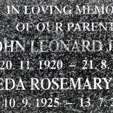 JONES John Leonard 1920-1987 &amp; Freda Rosemary 1925-2006