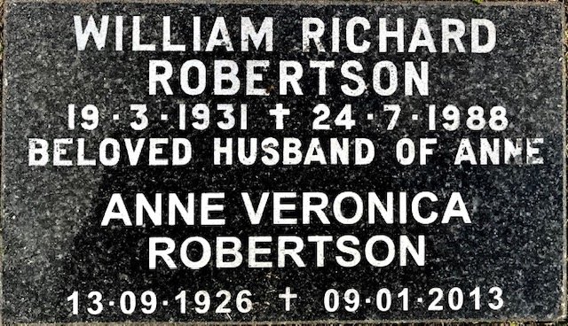 ROBERTSON William Richard 1931-1988 &amp; Anne Veronica 1926-2013