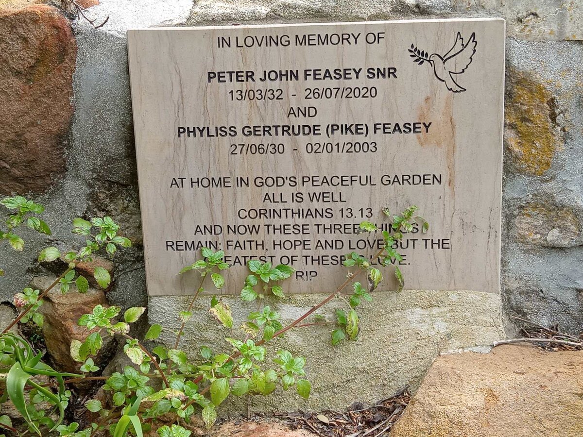 FEASEY Peter John 1930-2020 &amp; Phyliss Gertrude PIKE 1930-2003