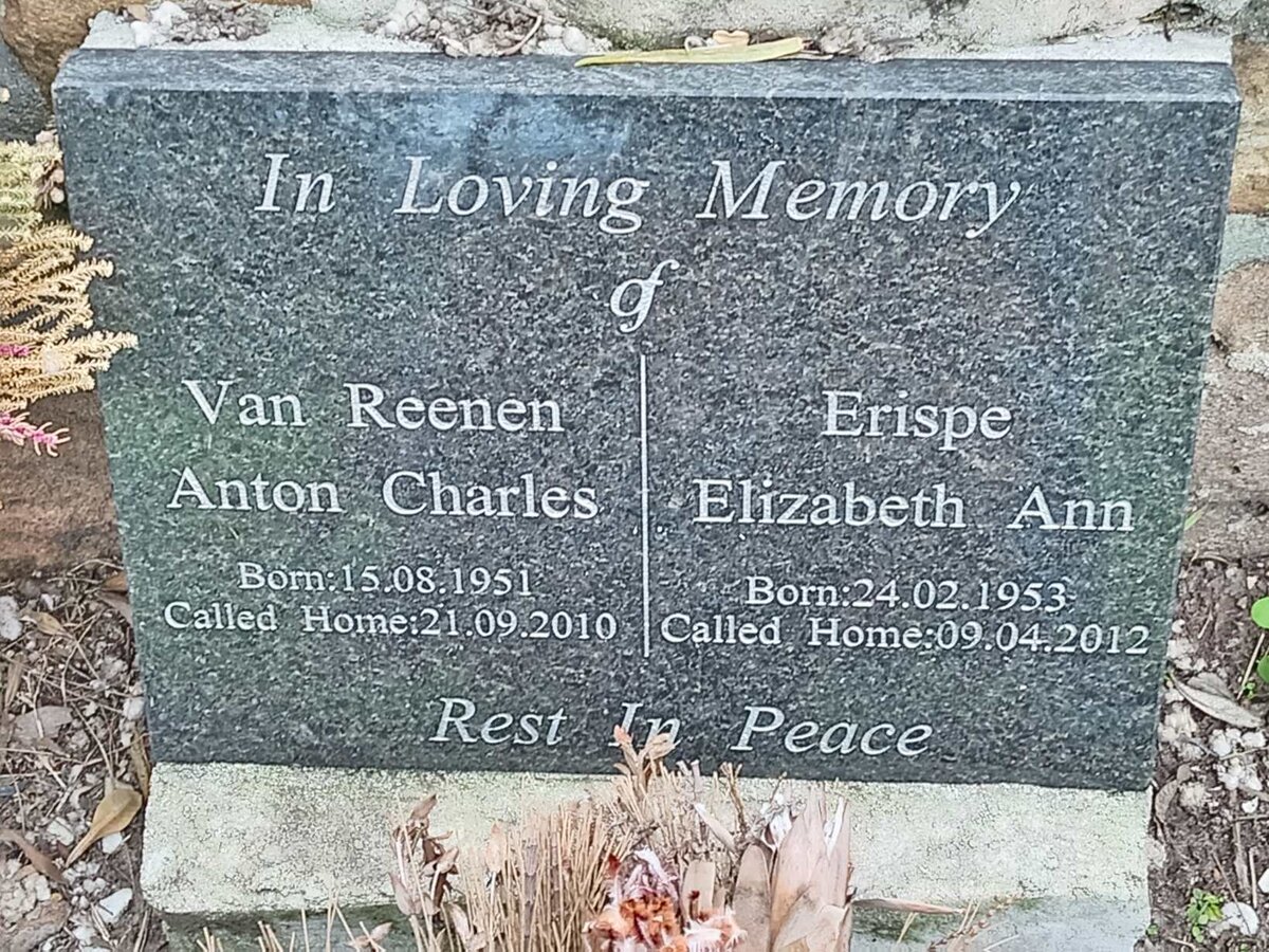 REENEN Anton Charles, van 1951-2010 &amp; Elizabeth Ann ERISPE 1953-2012