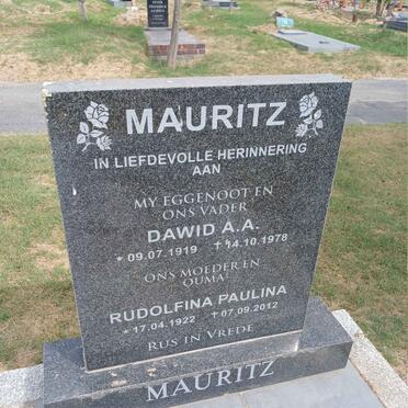 MAURITZ Dawid A.A. 1919-1978 & Rudolfina Paulina 1922-2012