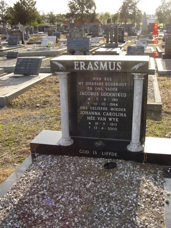 ERASMUS Jacobus Lodewikus 1911-1984 &amp; Johanna Carolina VAN WYK 1913-2000
