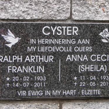 CYSTER Ralph Arthur Franklin 1933-2011 &amp; Anna Cecilia 1937-2013